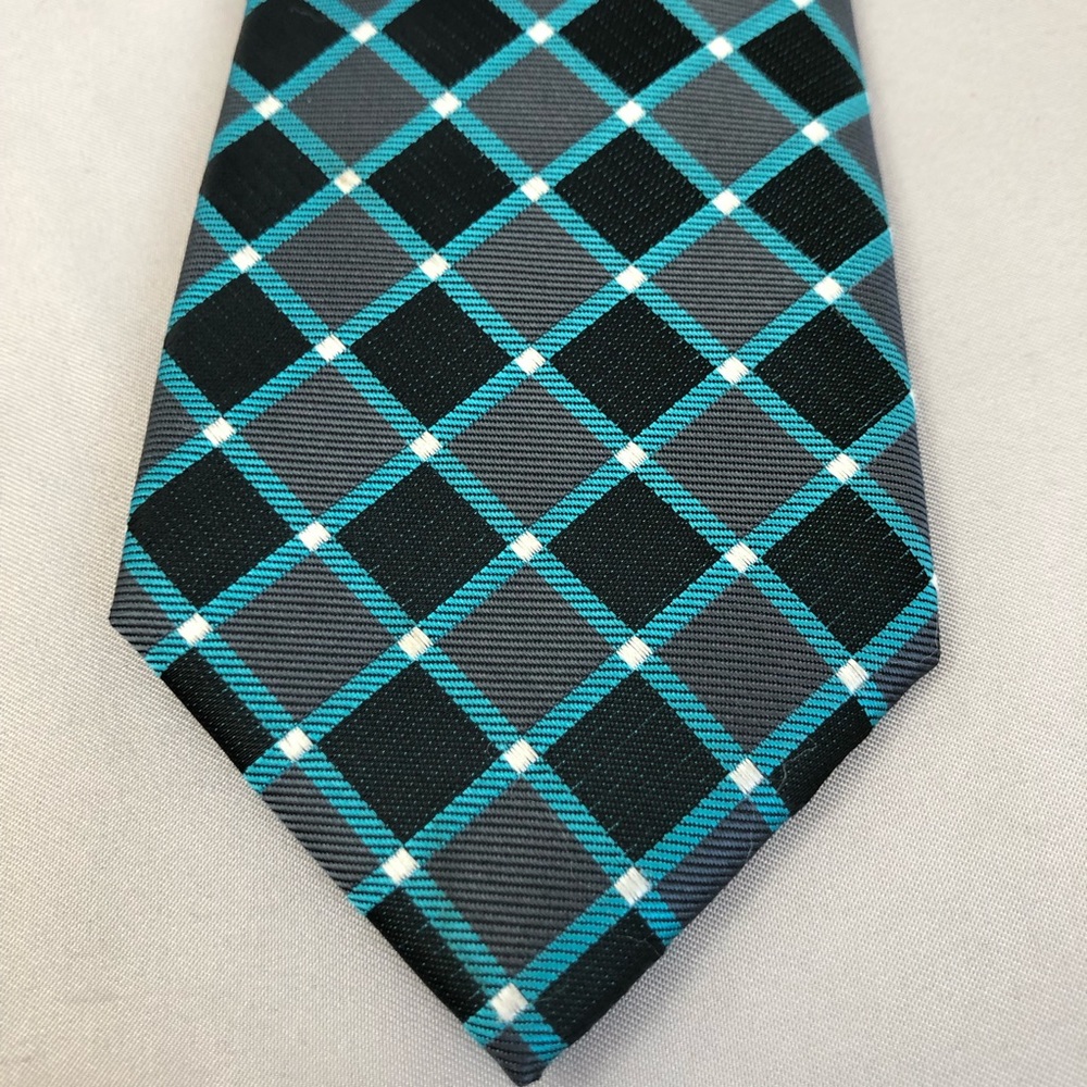 Bugle Boy Blue Grey Diamond Pattern Men’s Necktie - Picture 2 of 7